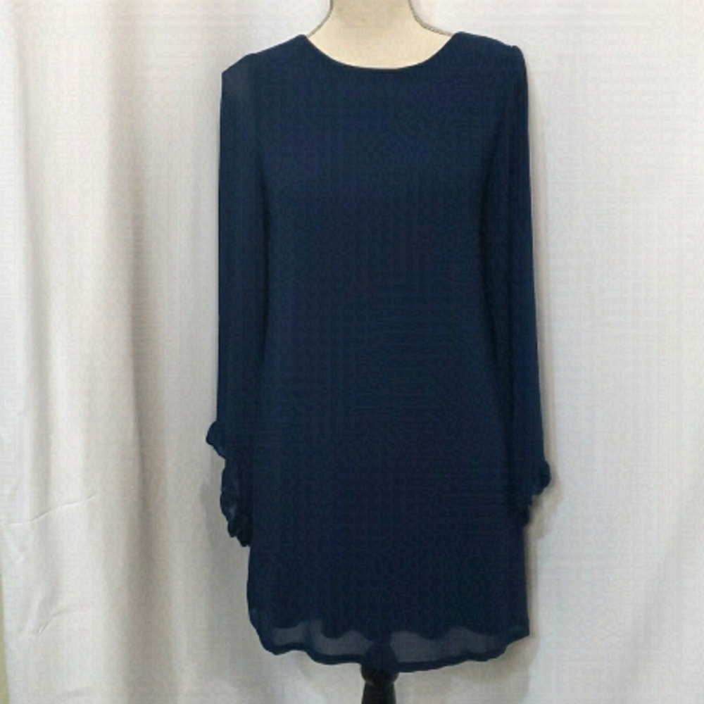 𝅺BAILA Navy Sheer Wing Sleeve Mini dress Sheer Overlay